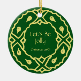 パーソナライズなアールヌーボーのクリスマスのリース セラミックオーナメント