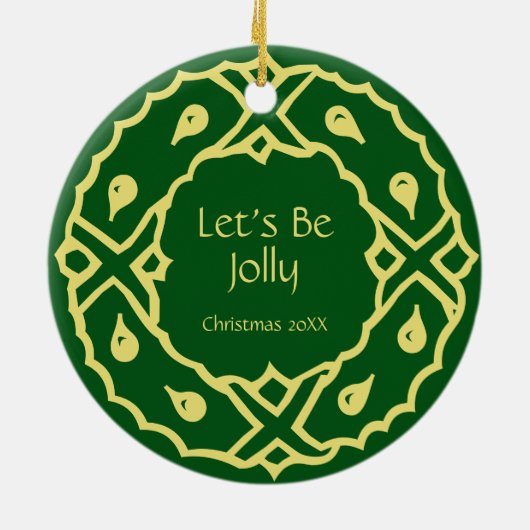 パーソナライズなアールヌーボーのクリスマスのリース セラミックオーナメント (裏面)