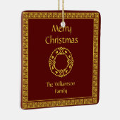 パーソナライズなアールヌーボーの赤のクリスマス セラミックオーナメント (右)