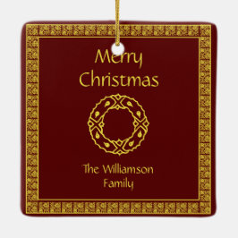 パーソナライズなアールヌーボーの赤のクリスマス セラミックオーナメント