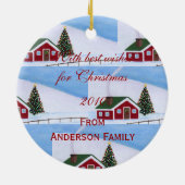 パーソナライズなイエロー・ラブラドール・レトリーバーの子犬のクリスマス セラミックオーナメント (裏面)