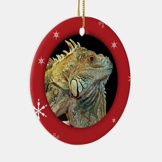 パーソナライズなイグアナまたはペット写真の休日 セラミックオーナメント (右)