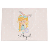 パーソナライズなイースターギフトバッグのバニーのヘッドバンドのブロンドの女性 ラージペーパーバッグ (正面)