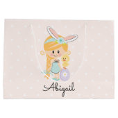 パーソナライズなイースターギフトバッグのバニーのヘッドバンドのブロンドの女性 ラージペーパーバッグ (裏面)