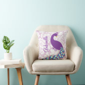 パーソナライズなエレガントでモダンなダマスク織の紫色の孔雀 クッション (椅子)