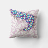 パーソナライズなエレガントでモダンなダマスク織の紫色の孔雀 クッション (裏面)