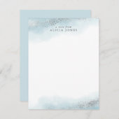 パーソナライズなエレガントで青く、銀製の雲 ノートカード (正面/裏面)
