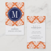 パーソナライズなエレガントなオレンジダマスク織 名刺 (正面/裏面)