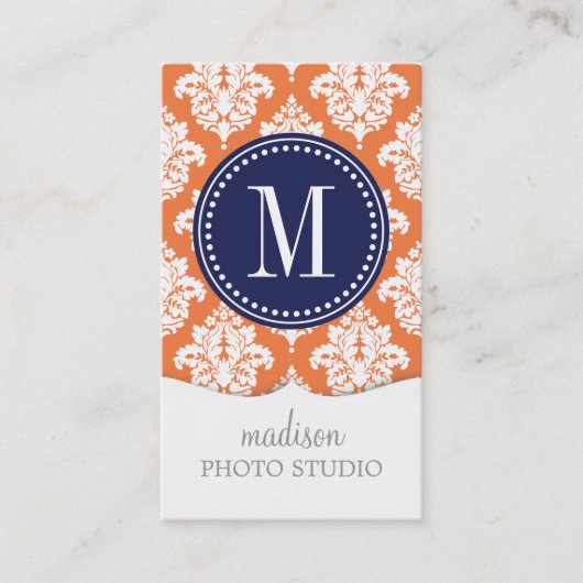 パーソナライズなエレガントなオレンジダマスク織 名刺 (正面)