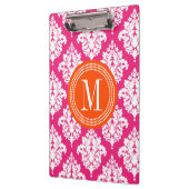 パーソナライズなエレガントなショッキングピンクのダマスク織 クリップボード (左)