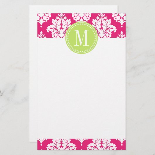 パーソナライズなエレガントなショッキングピンクのダマスク織 便箋 (正面/裏面)