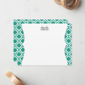 パーソナライズなエレガントなティール（緑がかった色）のモロッコのクローバー ノートカード (正面/裏面インサイチュ)