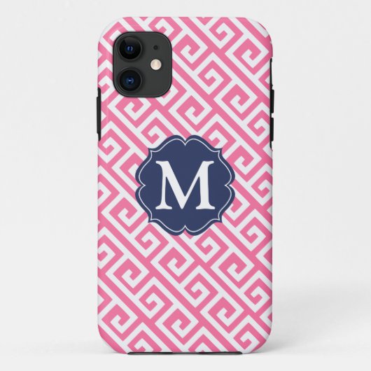 パーソナライズなエレガントなピンクのギリシャ人の鍵 Case-Mate iPhoneケース (裏面)