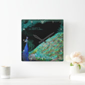 パーソナライズなエレガントな孔雀wのヴィンテージスクロール スクエア壁時計 (ホーム)