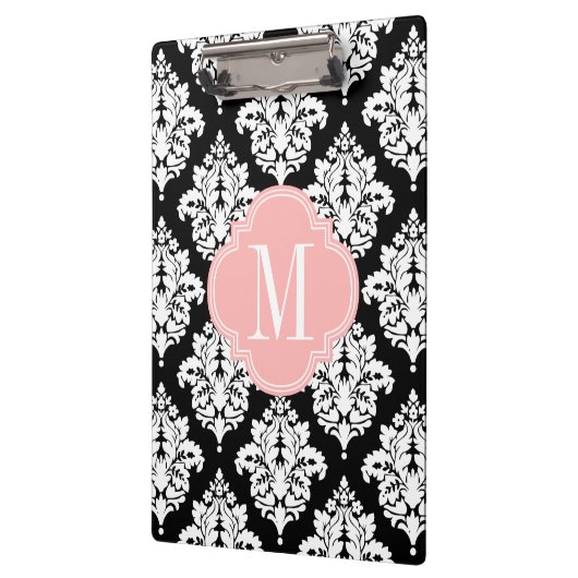 パーソナライズなエレガントな白黒ダマスク織 クリップボード (左)