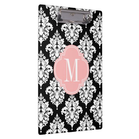 パーソナライズなエレガントな白黒ダマスク織 クリップボード (右)