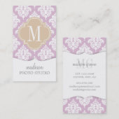 パーソナライズなエレガントな薄紫の紫色のダマスク織 名刺 (正面/裏面)