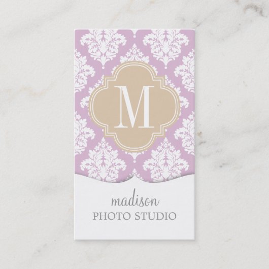 パーソナライズなエレガントな薄紫の紫色のダマスク織 名刺 (正面)