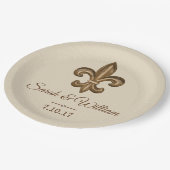 パーソナライズなエレガントな金ゴールドの（紋章の）フラ・ダ・リ及び暗灰色| ペーパープレート (アングル)