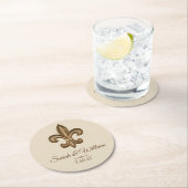 パーソナライズなエレガントな金ゴールドの(紋章の)フラ・ダ・リ及び暗灰色| ラウンドペーパーコースター (インサイチュ)