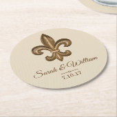 パーソナライズなエレガントな金ゴールドの(紋章の)フラ・ダ・リ及び暗灰色| ラウンドペーパーコースター (アングル)