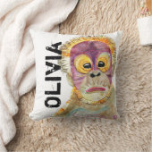 パーソナライズなオランウータンの水彩画の芸術の枕 クッション (ブランケット)