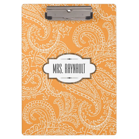 パーソナライズなオレンジペイズリーのクリップボード クリップボード (正面)
