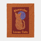 パーソナライズなオレンジ猫および月の猫好き フリースブランケット (正面)