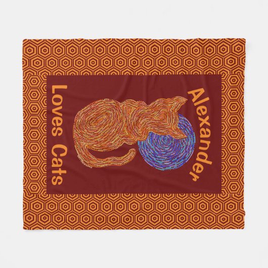 パーソナライズなオレンジ猫および月の猫好き フリースブランケット (正面(横))