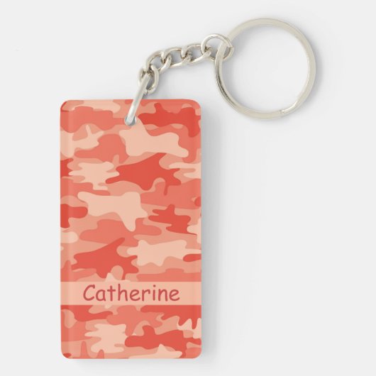 パーソナライズなオレンジ迷彩柄のカムフラージュの名前 キーホルダー (裏面)
