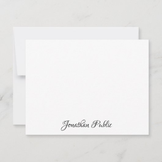 パーソナライズなカスタムでシックな手の原稿の文字のシンプル ノートカード (正面)
