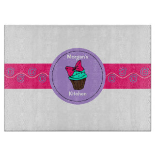 パーソナライズなカップケーキのガラスまな板 カッティングボード