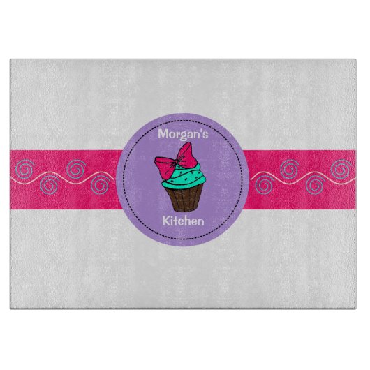 パーソナライズなカップケーキのガラスまな板 カッティングボード (正面)