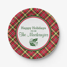 パーソナライズなカラフルなクリスマスの格子縞 ペーパープレート