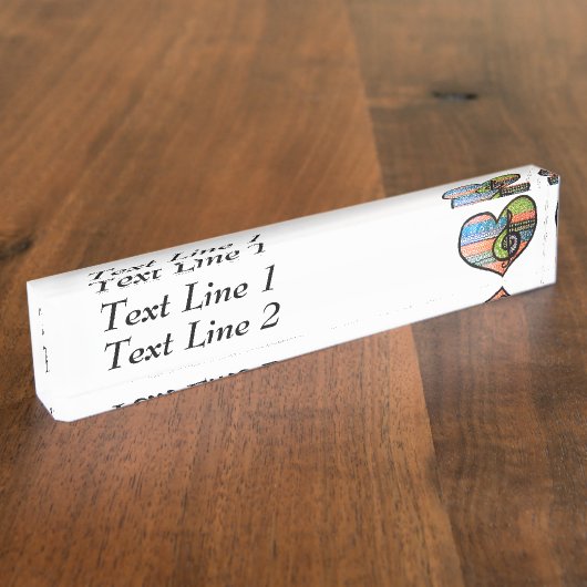 パーソナライズなカラフルな虹音楽ハート デスクネームプレート (側面)