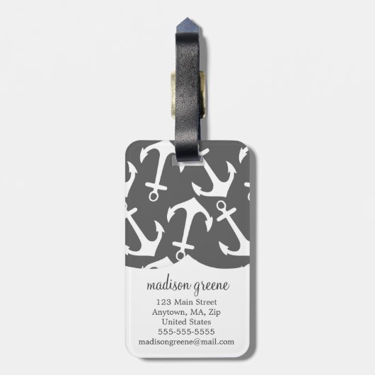 パーソナライズなガーリーで航海のないかりの木炭ピンク ラゲッジタグ (裏面縦)