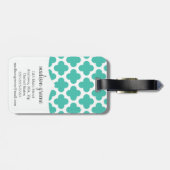 パーソナライズなガーリーなターコイズ及びピンクのクローバー ラゲッジタグ (裏面横)