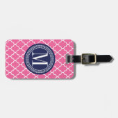 パーソナライズなガーリーなピンクのモロッコのタイルの格子 ラゲッジタグ (正面横)