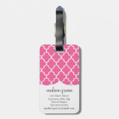 パーソナライズなガーリーなピンクのモロッコのタイルの格子 ラゲッジタグ (裏面縦)