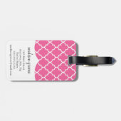 パーソナライズなガーリーなピンクのモロッコのタイルの格子 ラゲッジタグ (裏面横)