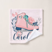 パーソナライズなガーリーなピンクの水のローラースケート バスタオルセット (ウォッシュタオル)