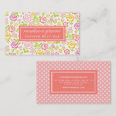 パーソナライズなガーリーなピンク及び珊瑚の花パターン 名刺 (正面/裏面)