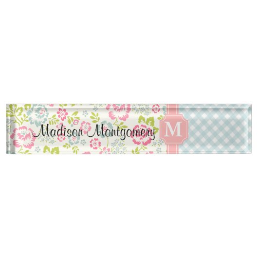 パーソナライズなガーリーな国の花柄 デスクネームプレート (正面)