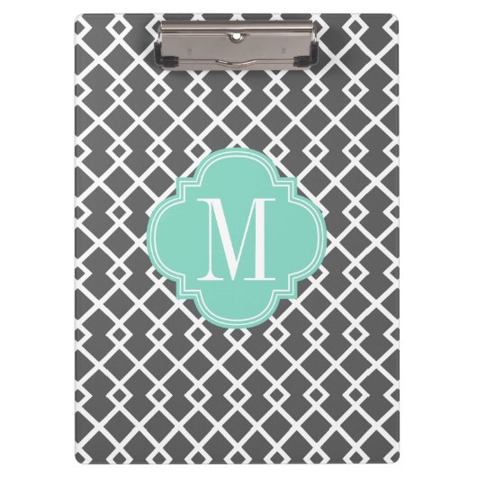 パーソナライズなガーリーな木炭及び水のダイヤモンド格子 クリップボード (正面)