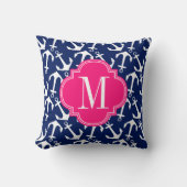 パーソナライズなガーリーな海軍及びピンクのダイヤモンド格子 クッション (正面)