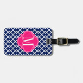 パーソナライズなガーリーな海軍及びピンクのダイヤモンド格子 ラゲッジタグ (正面横)