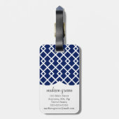 パーソナライズなガーリーな海軍及びピンクのダイヤモンド格子 ラゲッジタグ (裏面縦)