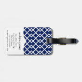 パーソナライズなガーリーな海軍及びピンクのダイヤモンド格子 ラゲッジタグ (裏面横)