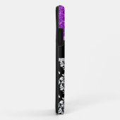 パーソナライズなガーリーな紫色のグリッターの黒のダマスク織 Case-Mate iPhoneケース (裏面/右)