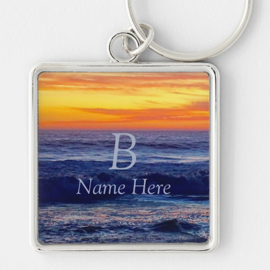 パーソナライズなキーホルダーの白熱［赤熱］光を放つなビーチの日没 キーホルダー (正面)